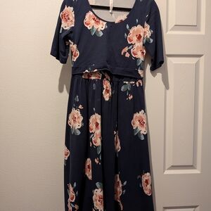 Latched Mama Navy Floral Midi Dress